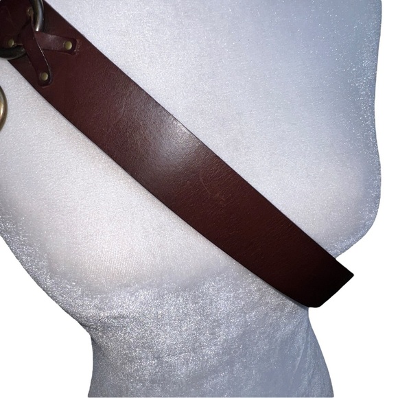 Preston & York Boho Preppy Brown Italian Leather Bronzed Chain Loop Toggle Belt main image 14